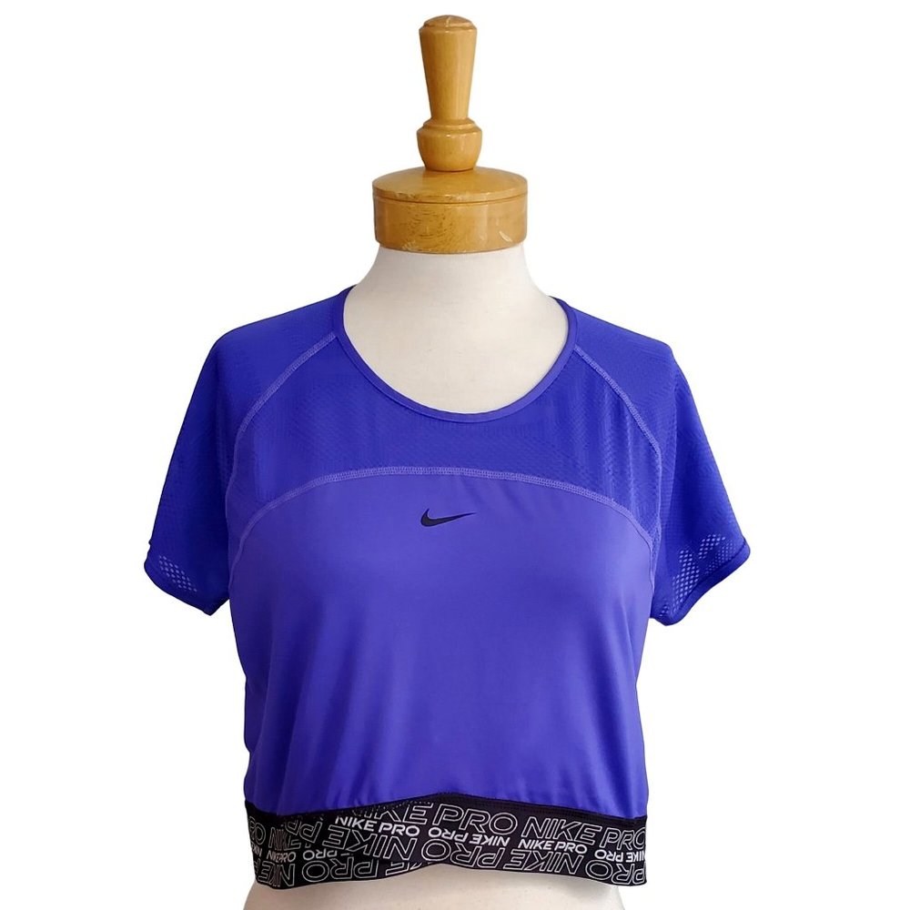 NIKE PRO Dri-Fit Crop Top Women's Short Sleeve Tight Fit Periwinkle Blue Sz XL